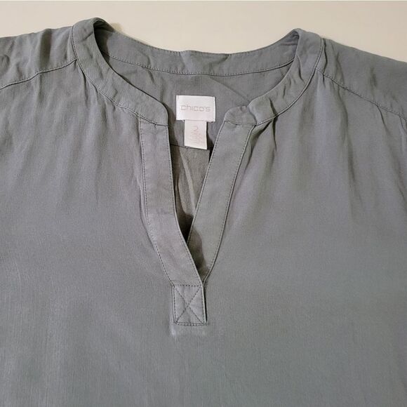 Chico's Madison Tie Front Hi-Low Fatigue Green Long Sleeve Top - Picture 11 of 16